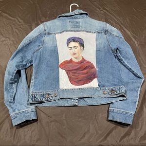 Custom painted jacket Frida Khalo denim XL